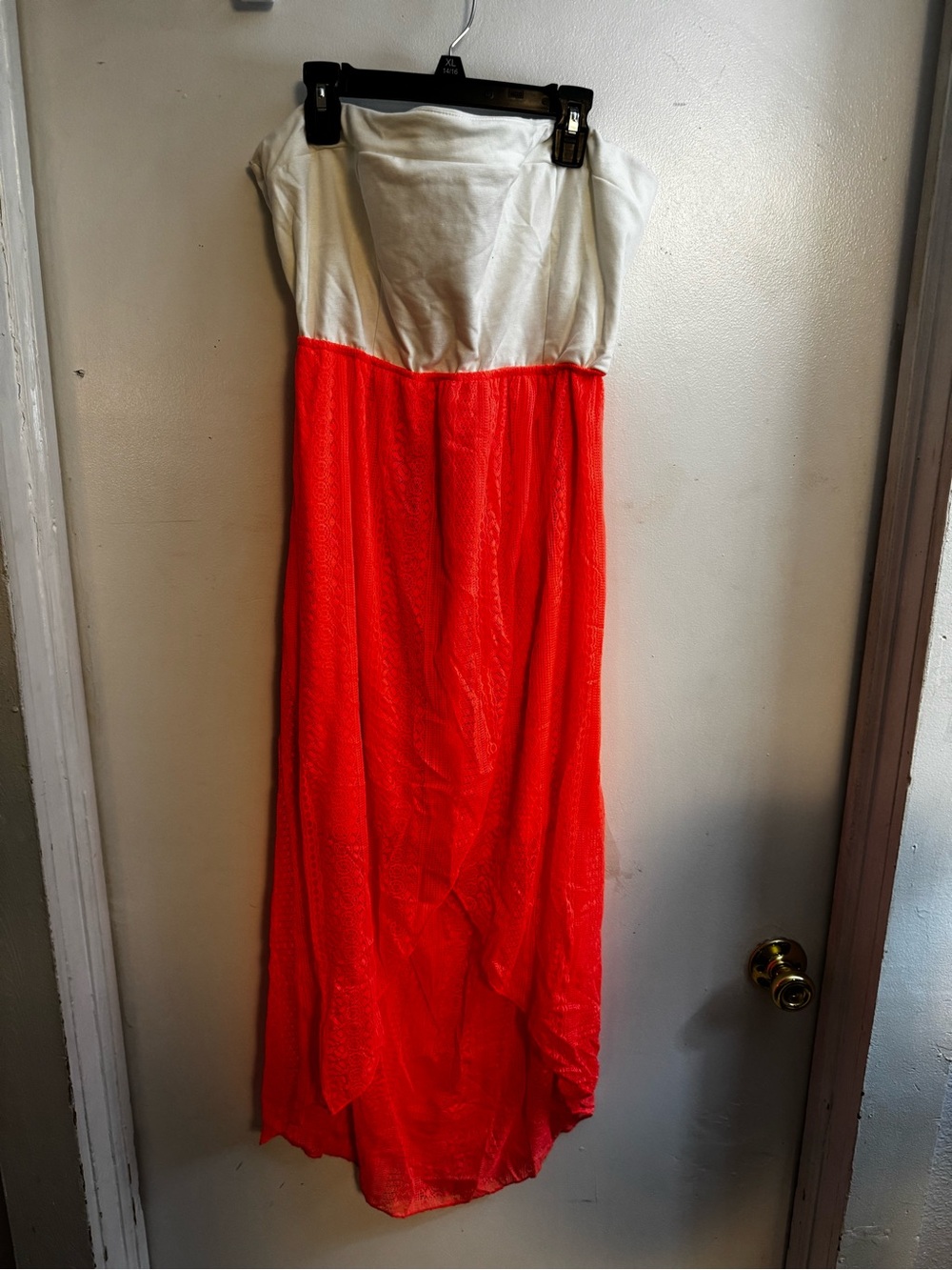 Rue21 Strapless Colorblock Maxi Dress in White and Coral